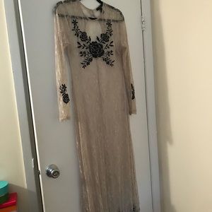 White lavender lace maxi dress with embroidery